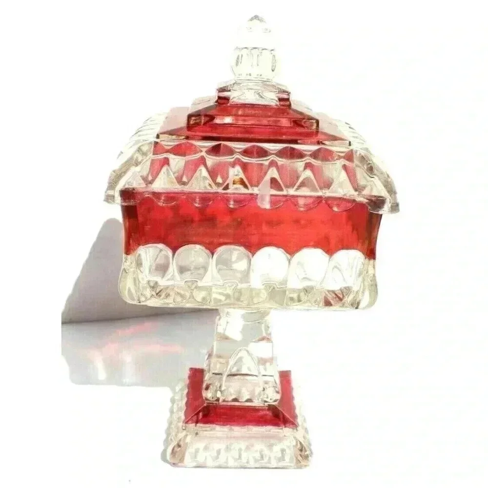 Vtg Antique Victorian Art Deco Westmoreland Bowl & Lid Ruby Candy Storage Dish